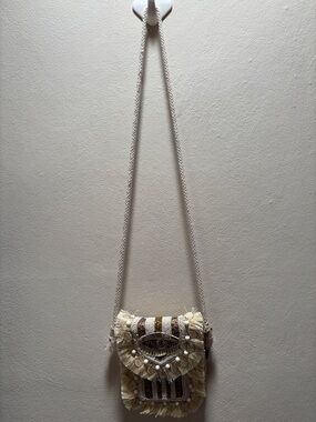 Antik Kraft Boho Fringe Crossbody Bag in Cream and Brown